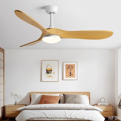 110V 220V Modern Ceiling Fans With LED Lights Timber DC Motor Remote Control