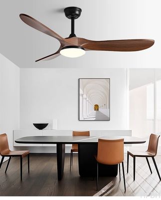 110V 220V Modern Ceiling Fans With LED Lights Timber DC Motor Remote Control