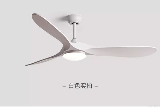60" White Wood Blade Ceiling Fan With Light , Energy Efficient Ceiling Fans With LED Lights