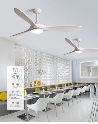 60" White Wood Blade Ceiling Fan With Light , Energy Efficient Ceiling Fans With LED Lights