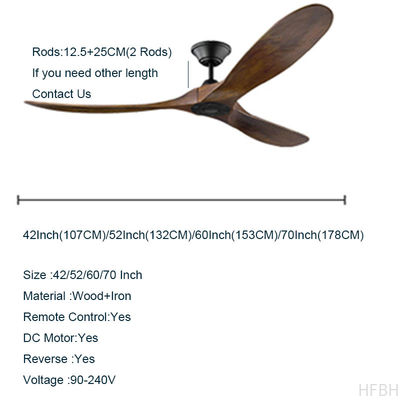 110V 220V AC Solid 3 Blade Wooden Ceiling Fan 52 Inch 56 Inch 60 Inch With Light