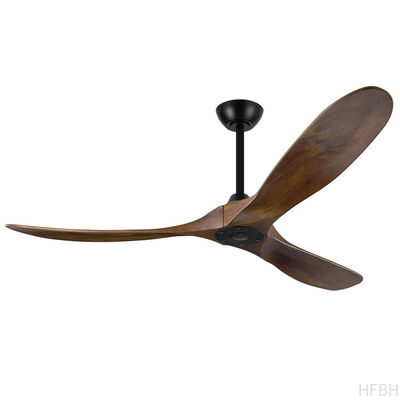 60 Inch Matte Black Ceiling Fan With Dark Walnut , Solid Wood Blade Ceiling Fan No Light