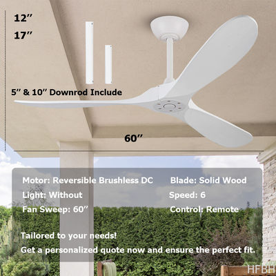 3 Wooden Blade Modern LED Ceiling Fans Indoor Outdoor Patio Ceiling Fan 60 Inch