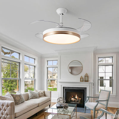 Invisible Retractable Ceiling Fan Chandelier 52 Inch Round Dimmable LED Ceiling Fan
