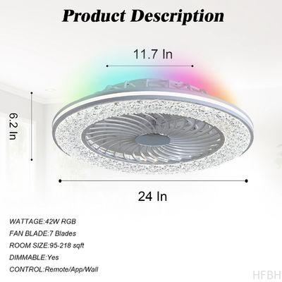 72W Super Bright APP LED Smart Ceiling Fan Light For Bedroom Apartment Villa