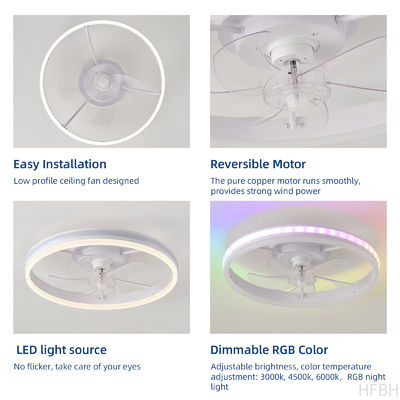 20 Inch Flush Mount Ceiling Fan Light , Bedroom White Fandelier Ceiling Fan With Light