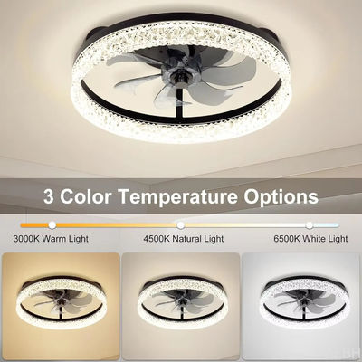 Round K9 Crystal Flush Mount Ceiling Fan Light With Remote Control
