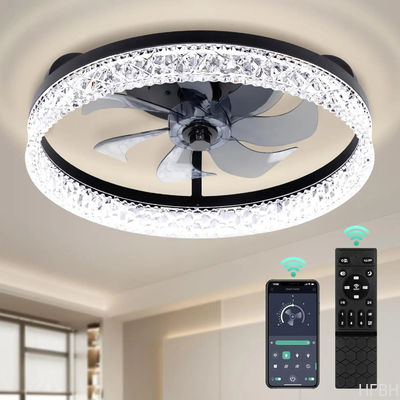 Round K9 Crystal Flush Mount Ceiling Fan Light With Remote Control