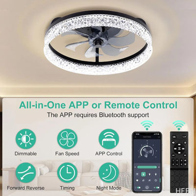 Round K9 Crystal Flush Mount Ceiling Fan Light With Remote Control