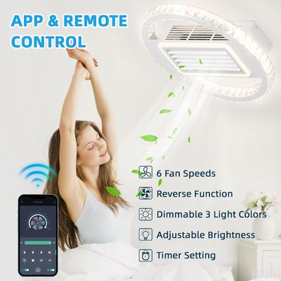 Bladeless 6 Speeds Dimmable Flush Mount Ceiling Fan With Light And Remote