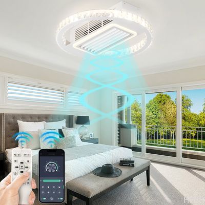 Bladeless 6 Speeds Dimmable Flush Mount Ceiling Fan With Light And Remote