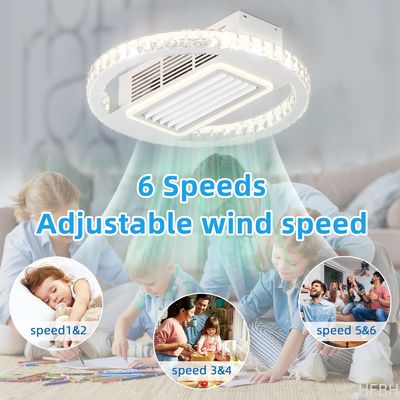 Bladeless 6 Speeds Dimmable Flush Mount Ceiling Fan With Light And Remote