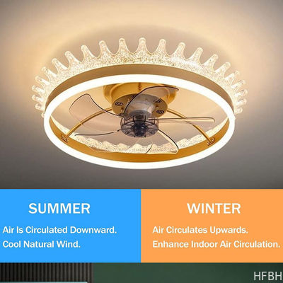 Gold Round Flush Mount Ceiling Fan Light , 6 Speed Ceiling Fan With Remote