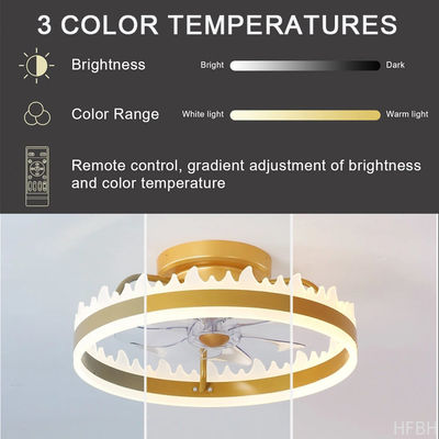 Gold Round Flush Mount Ceiling Fan Light , 6 Speed Ceiling Fan With Remote