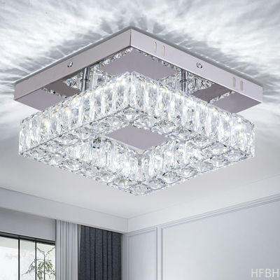 Square Flush Mount Crystal Chandelier Ceiling Fan For Kitchen Bathroom