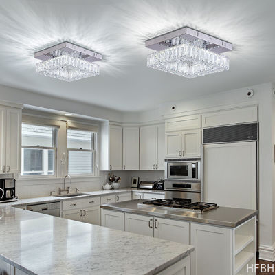 Square Flush Mount Crystal Chandelier Ceiling Fan For Kitchen Bathroom