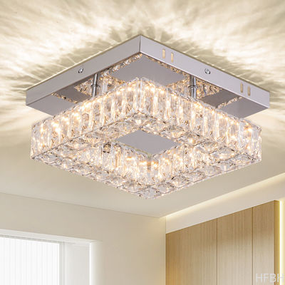 Square Flush Mount Crystal Chandelier Ceiling Fan For Kitchen Bathroom