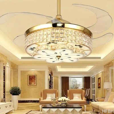 42 Inch Crystal Ceiling Fan Light , Modern European Style Ceiling Fans