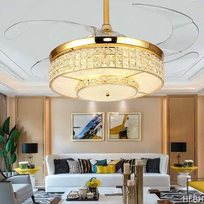 42 Inch Crystal Ceiling Fan Light , Modern European Style Ceiling Fans