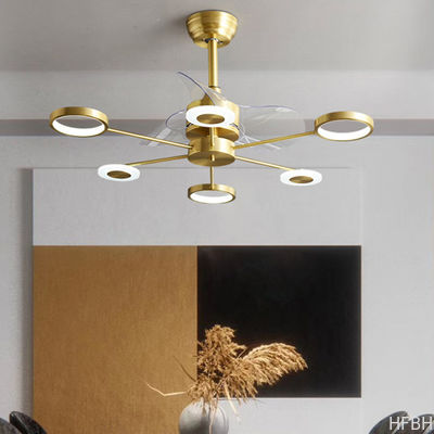 Low Noise Crystal Ceiling Fan Light , Copper Ceiling Fan With Light And Remote