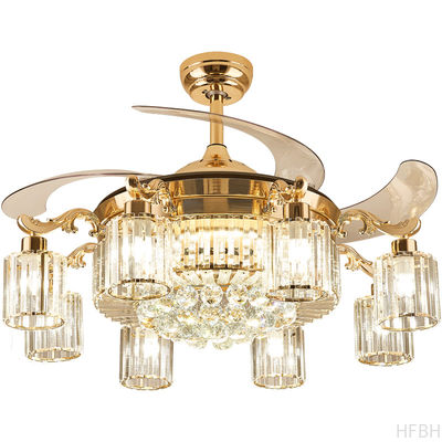 Modern LED Crystal Ceiling Fan Light , Invisible Acrylic Blade Ceiling Fan Remote Control