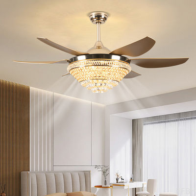 Living Room Crystal LED Ceiling Fan 52 Inch Remote Control