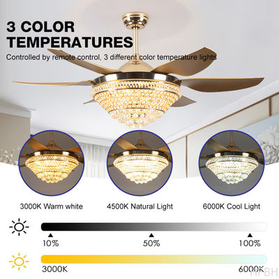 Living Room Crystal LED Ceiling Fan 52 Inch Remote Control