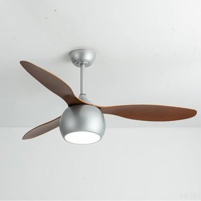 Gray Solid Wood Blade Ceiling Fan 52 Inch DC Motor Ceiling Fans With LED Lights