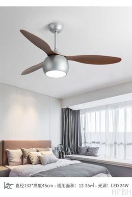 Gray Solid Wood Blade Ceiling Fan 52 Inch DC Motor Ceiling Fans With LED Lights
