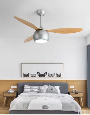 Gray Solid Wood Blade Ceiling Fan 52 Inch DC Motor Ceiling Fans With LED Lights