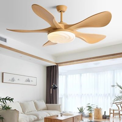 Cream Wind Wooden Blade 48 Inch Ceiling Fan With Light And Remote Control