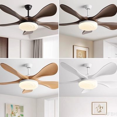 Cream Wind Wooden Blade 48 Inch Ceiling Fan With Light And Remote Control