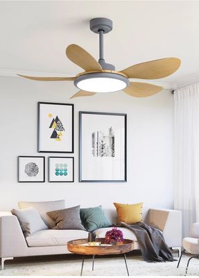Large Wind Power Electric Fan Pendant Light Five Leaf Solid Wood Ceiling Fan