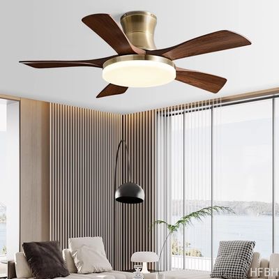 Vintage Solid Wooden Blade Ceiling Fan 40 Inch Chinese Style Intelligent Fan Light