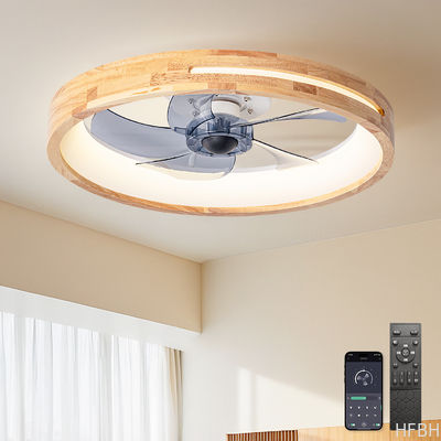 Wholesale 20-Inch LED Ceiling Fan 5 Wooden Leaves Custom Remote Control Dimming Timing 3-Speed Modern Living Room 60W 110V