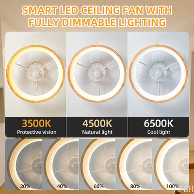20-Inch LED Ceiling Fan 5 Wooden Leaves Custom Remote Control Dimming Timing 3-Speed Modern Living Room 60W 110V