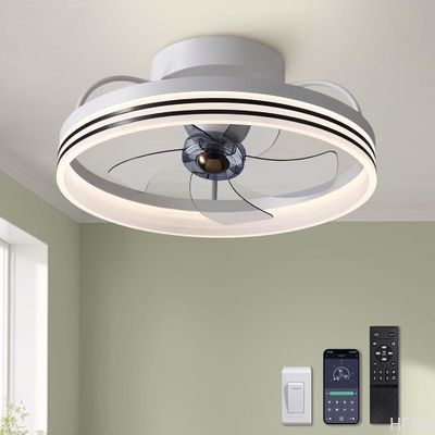 20 Inch 5 Blades 6 Wind Speeds Smart Low Profile Ceiling Fan Lights Flush Mount With APP Remote for Bedroom Living Room