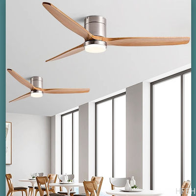 Hot Selling Wooden 52 Inch Modern 3 Leaf Intelligent  Remote Control LED Decorative Ceiling Fan with Light