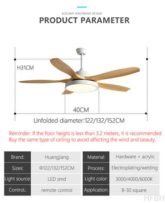 Massivholz 5 Flügel 48 52 60 Zoll Decken ventilator Lampe Fernbedienung Moderner LED-Decken ventilator mit Licht