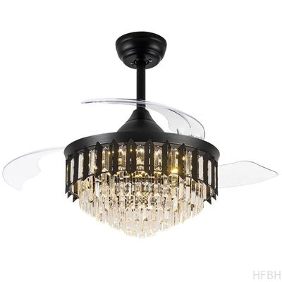 Luxury Remote Control Retractable Invisible Fan Blade Golden Ceiling Fan Light