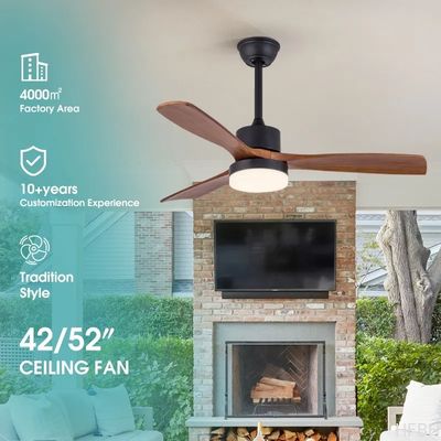 Nordic Decor Forward Reverse 3 Blades Ceiling Fan Light With Remote Control Wooden 42 Inch