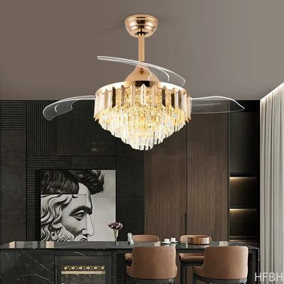 HFBH Model1268B Entry lux Modern Crystal 42 Inches Golden Ceiling Light with Fan