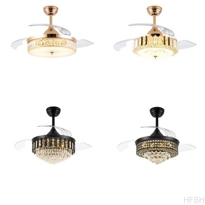 Tricolor Dimming Black Luxury Crystal Ceiling Fan Light with Remote Control