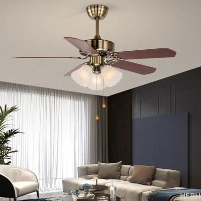 Modern European Luxury Decorative Solid Wood Blade Zipper 220V Ceiling Fan With Light