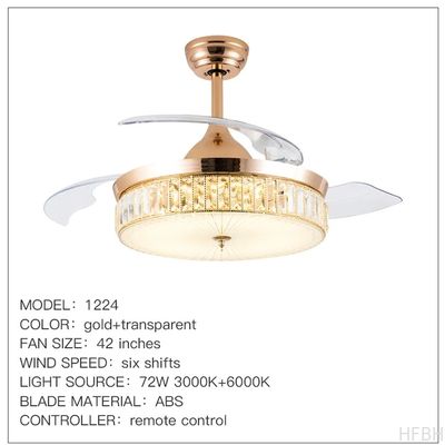 Tricolor Dimming Black Luxury Crystal Ceiling Fan Light with Remote Control