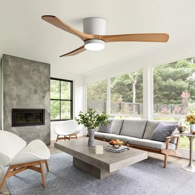 HFBH Model 657 Modern Design 3 Solid Wood Blades 42 52 Inches Ceiling Fan with Light