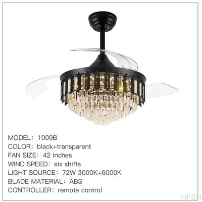 HFBH Model1268B Entry lux Modern Crystal 42 Inches Golden Ceiling Light with Fan