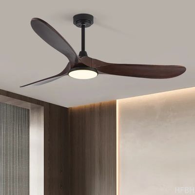 HFBH Model 666 52 Inch Ceiling Fan for Living Room Solid Wood Blade BLDC Motor Walnut Ceiling Fan with Light