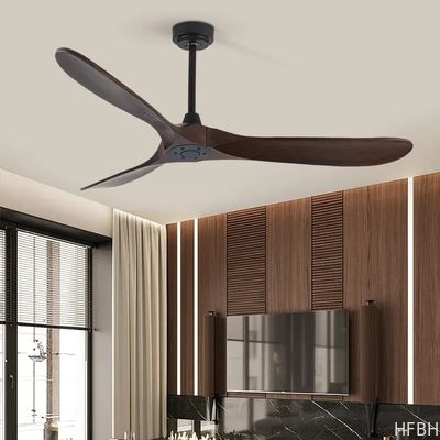 HFBH Model 666 52 Inch Ceiling Fan for Living Room Solid Wood Blade BLDC Motor Walnut Ceiling Fan with Light