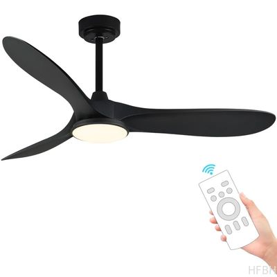 HFBH Model 666 52-Inch Ceiling Fan with Light Remote Controlled Black ABS Blades for Home Decor for Living Room Plastic Material